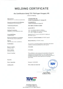 FADDIKORR Kft. EN 1090-2:2018+A1:2024 EXC2 welding shop certificate