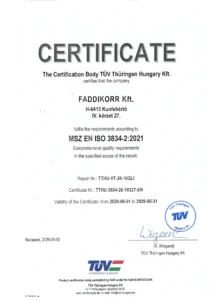 FADDIKORR Kft. EN ISO 3834-2 welding quality certificate