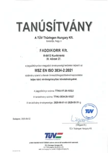 FADDIKORR Kft. MSZ EN ISO 3834-2 hegesztési minőségi tanúsítvány